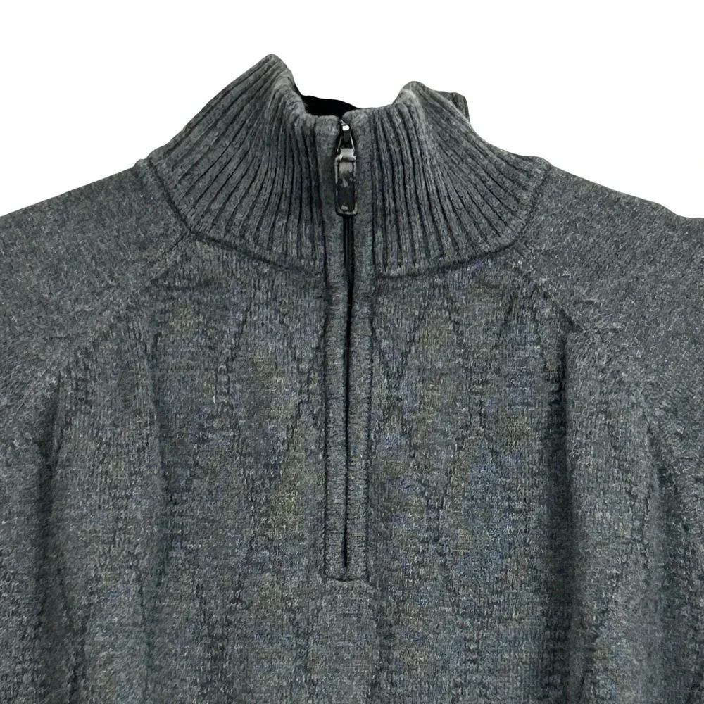 Claiborne‎ Quarter Zip Sweater Mens Large Gray Diamond Textured Knit Pullover